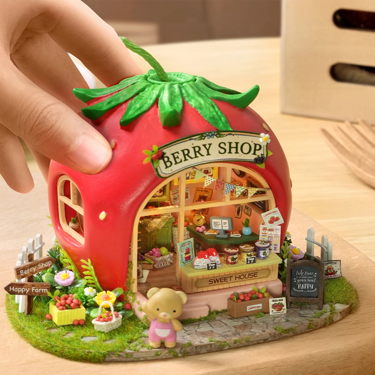 DIY Miniature Scene Fruit Town Bear Berry Shop Wooden Model House - Home Display Collectible Decor Creative Gift