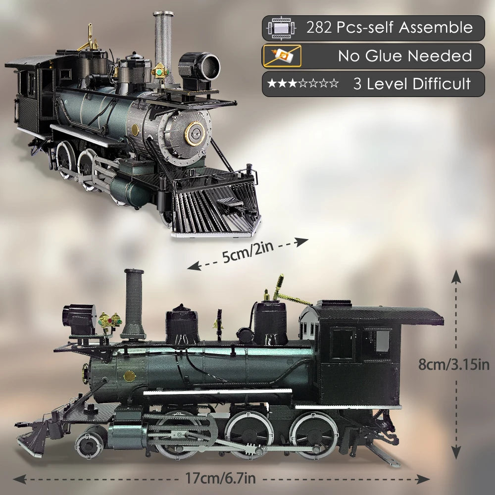 Piececool Model Building Kits Metal Puzzle 3D Mogul Locomotive DIY Train Toys Jigsaw Set Birthday Gifts & Home Decoration