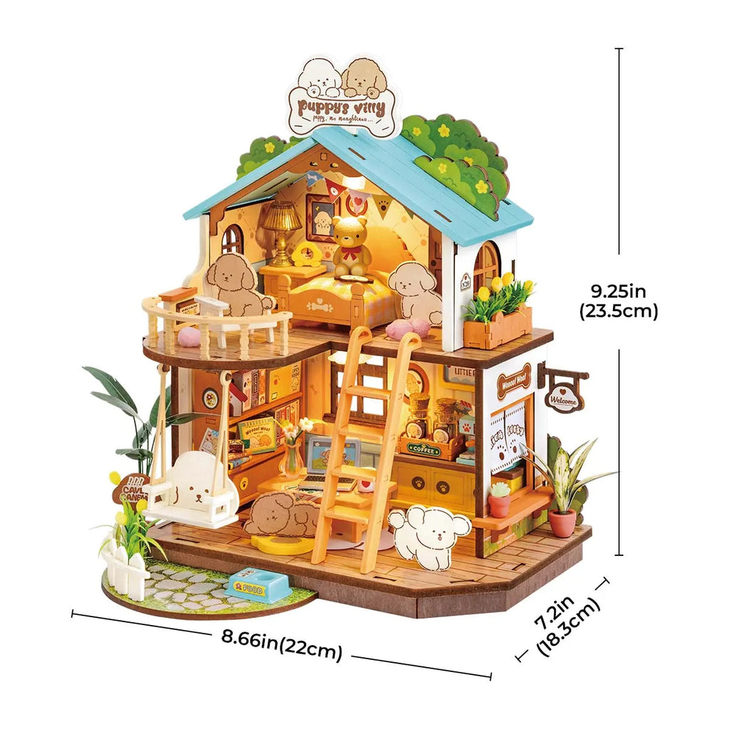 Robotime Rolife DIY Puppy's Cozy Villa House Miniature Kits for Kids and Family New Wooden Puzzle Model Home Decoration Set