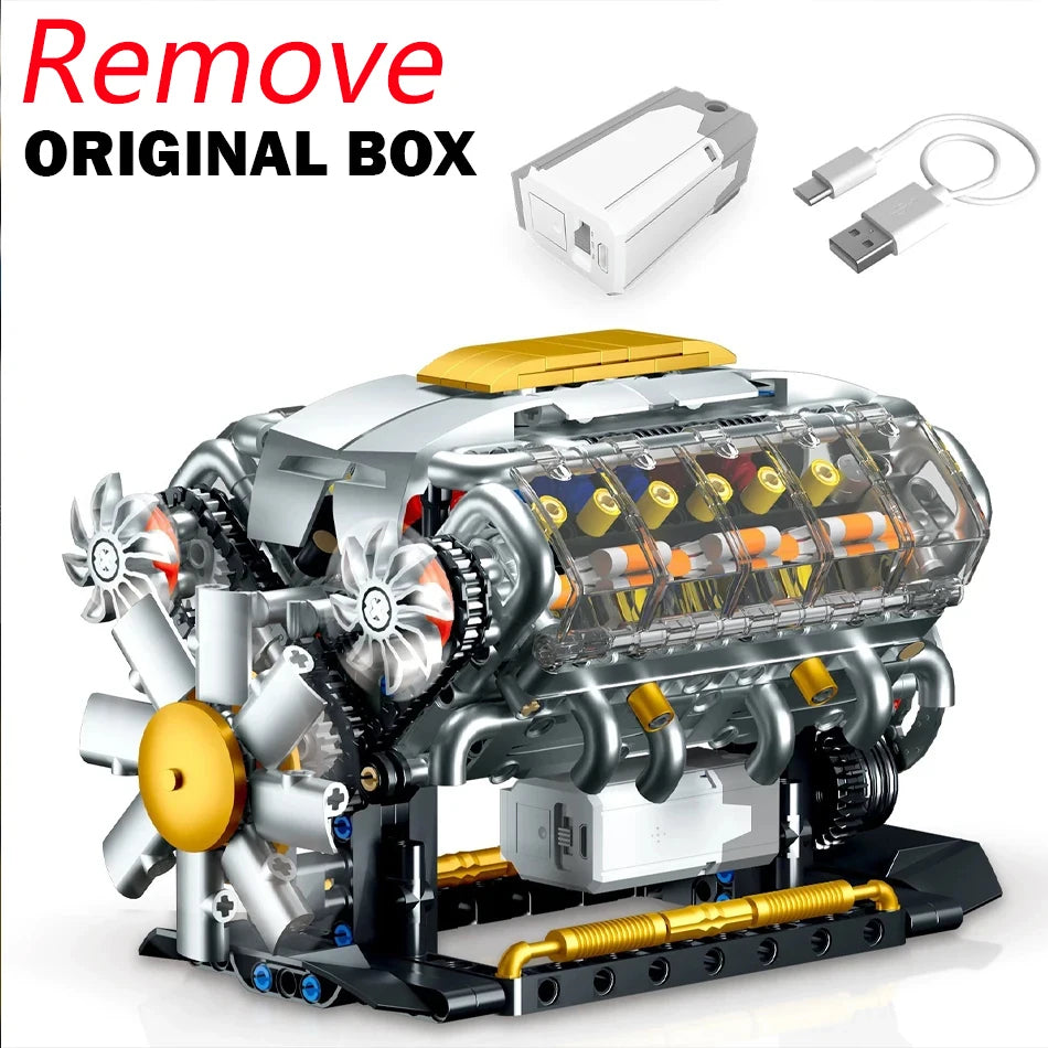 692 PCS MOC Technical Motorized V8 Engine Model Building Blocks Car Electrically Driven Engine Supercar Bricks Toys for Kid Gift