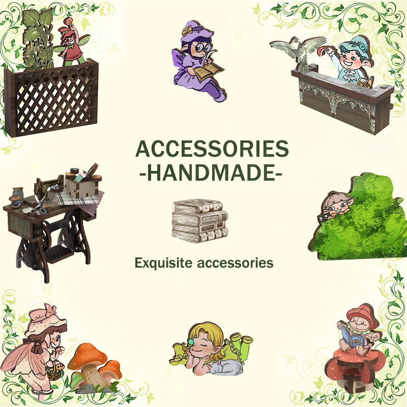 CUTEBEE DIY Gifts Ideas Book Nook Kit Crafts Wooden Doll House Touch Light Elven Paradise Diorama Bookshelf Insert Decor Model