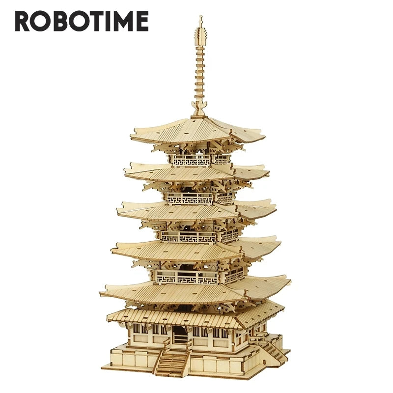 Robotime Rolife 275pcs DIY 3D Five-storied Pagoda Wooden Puzzle Game Assembly Constructor Toy Gift for Children Teen Adult TGN02