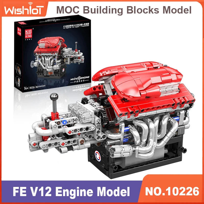 MOULD KING Engine Model Professional Building Blocks Sets V12 V8 W12 Turbojet Radial 739-1214PCS Technical Parts MOC DIY Toy