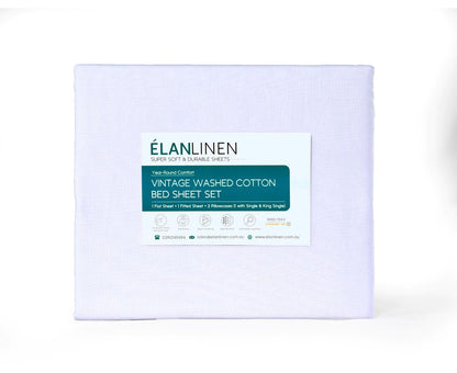 Elan Linen 100% Egyptian Cotton Vintage Washed 500TC White King Bed Sheets Set