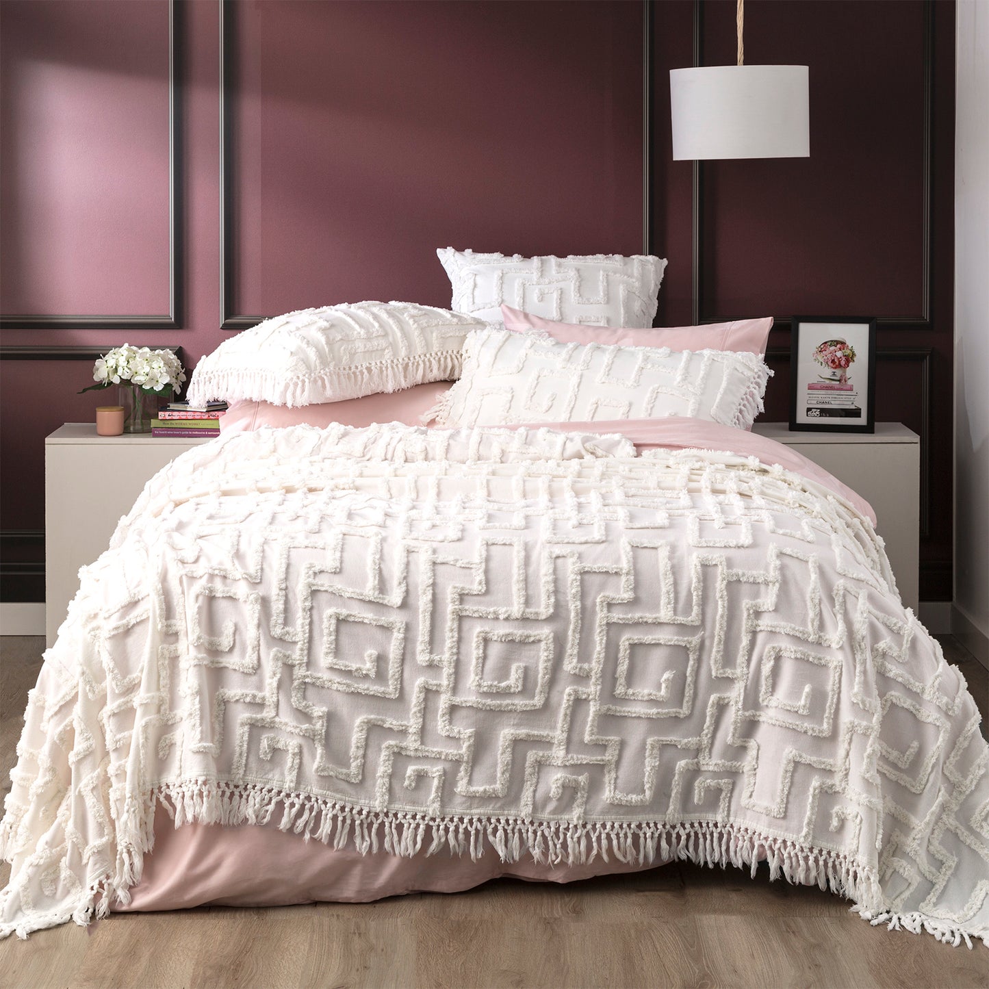 Riley 100% Cotton Vintage Washed Tufted White Bed Cover Set by Renee Taylor Super King