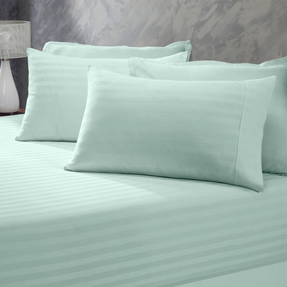 Royal Comfort 1200 Thread Count 3 Piece Combo Set 100% Egyptian Cotton Striped - Queen - Chambray