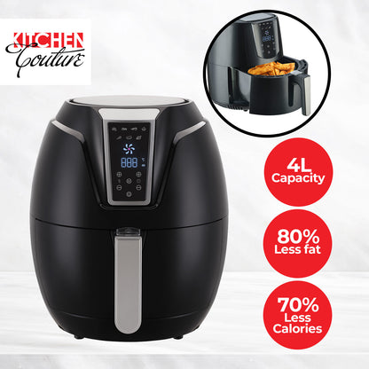 Kitchen Couture 4 Litre Air Fryer Digital Display Black 1400W Healthy Cooker