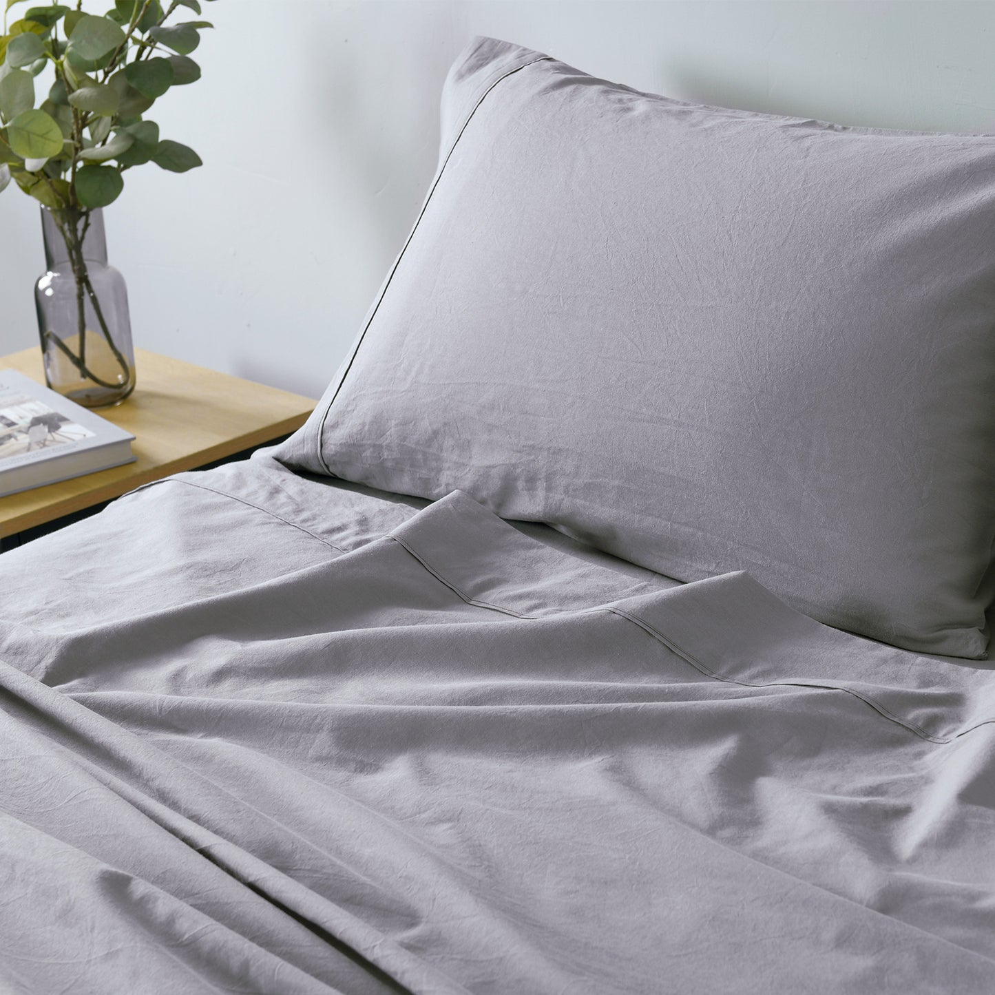 Royal Comfort Vintage Washed 100% Cotton Sheet Set Fitted Flat Sheet Pillowcases - King - Grey