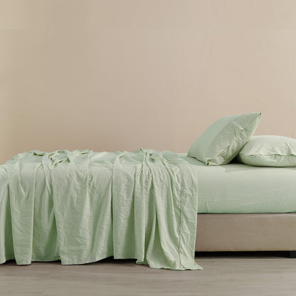 Royal Comfort Flax Linen Blend Sheet Set Bedding Luxury Breathable Ultra Soft - Queen - Sage Green