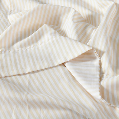 Royal Comfort Stripes Linen Blend Sheet Set Bedding Luxury Breathable Ultra Soft - Queen - Beige