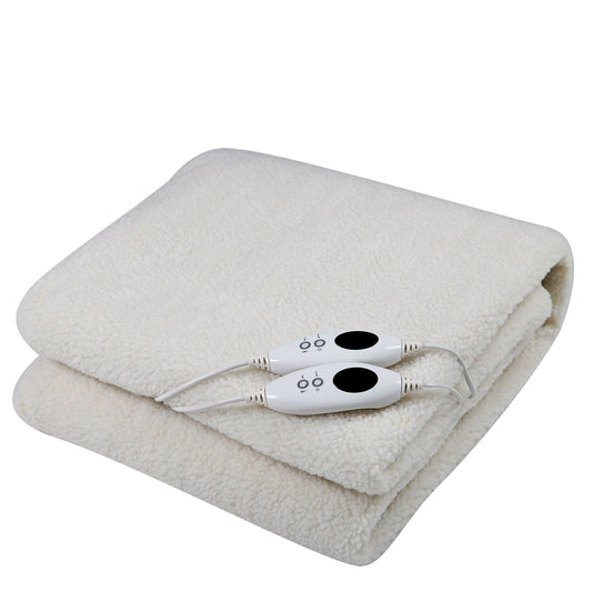 Royal Comfort Fleece Top Electric Blanket Fitted Heated Winter Underlay - Queen - White