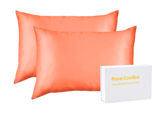 Royal Comfort Mulberry Soft Silk Hypoallergenic Pillowcase Twin Pack 51 x 76cm - Living Coral