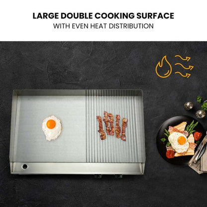 THERMOMATE Commercial Electric Griddle TH-G06, 4400W 73x40cm Half Ribbed Dual Surface