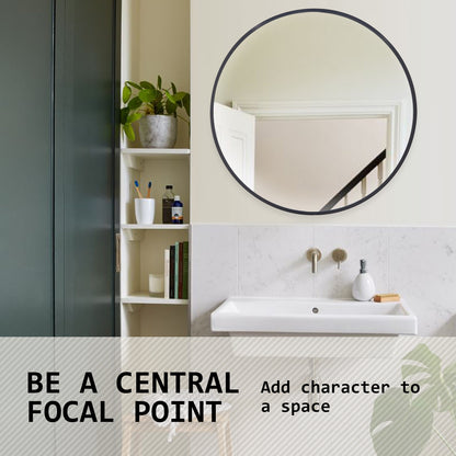 2 Set Wall Mirror Round Aluminum Frame Bathroom 80cm BLACK