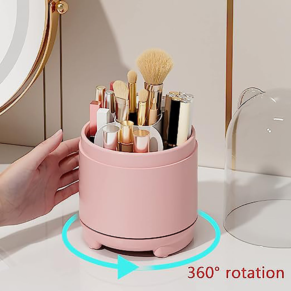 360Â° Rotating Makeup Brush Bucket Transparent Dust-proof Cosmetic Storage Box(pink)