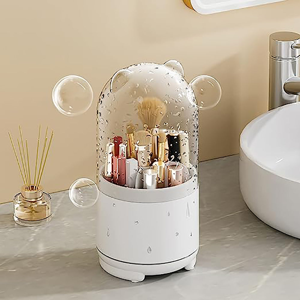 360Â° Rotating Makeup Brush Bucket Transparent Dust-proof Cosmetic Storage Box(pink)