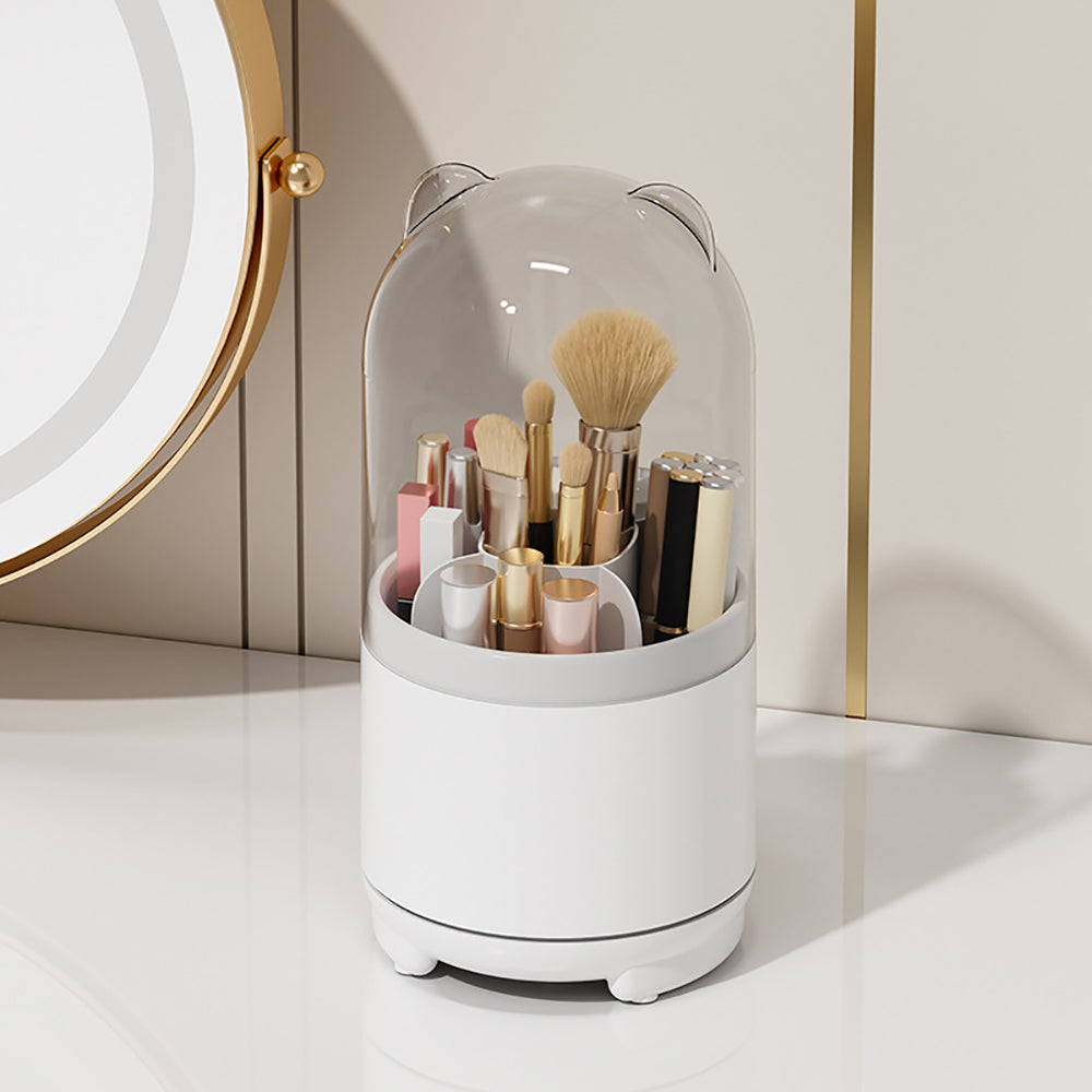 360Â° Rotating Makeup Brush Bucket Transparent Dust-proof Cosmetic Storage Box(pink)