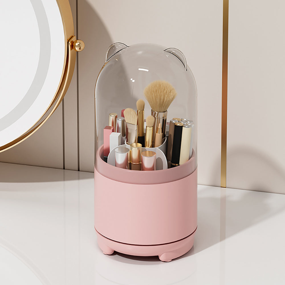 360Â° Rotating Makeup Brush Bucket Transparent Dust-proof Cosmetic Storage Box(pink)