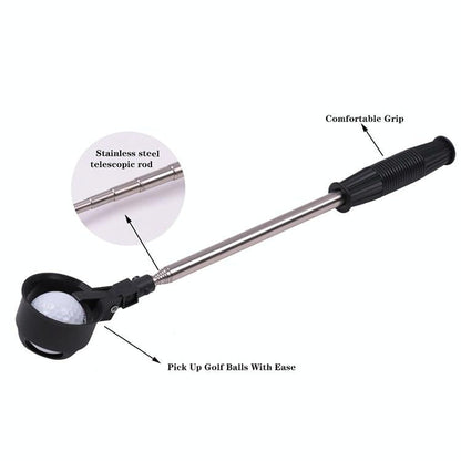 Foldable Golf Ball Picker with Stainless Steel Rod - 8 Sections - Black