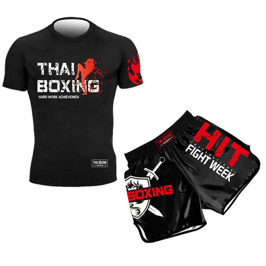 Kids Boxing Set - Sparring Shorts And Tights - Bright Green - Hit Red - M