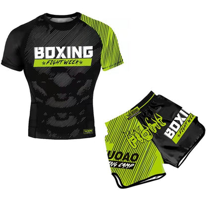 Kids Boxing Set - Sparring Shorts And Tights - Bright Green - Hit Red - M