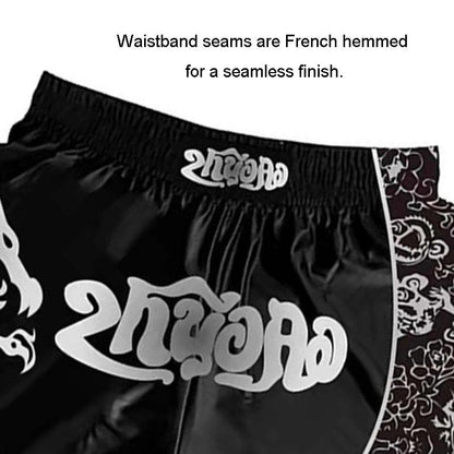 Kids Boxing Set - Sparring Shorts And Tights - Bright Green - Hot Printing Red Gold Dragon - L