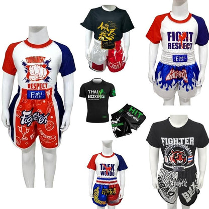 Kids Boxing Set - Sparring Shorts And Tights - Bright Green - Fiht Red Blue Spliced - Xl