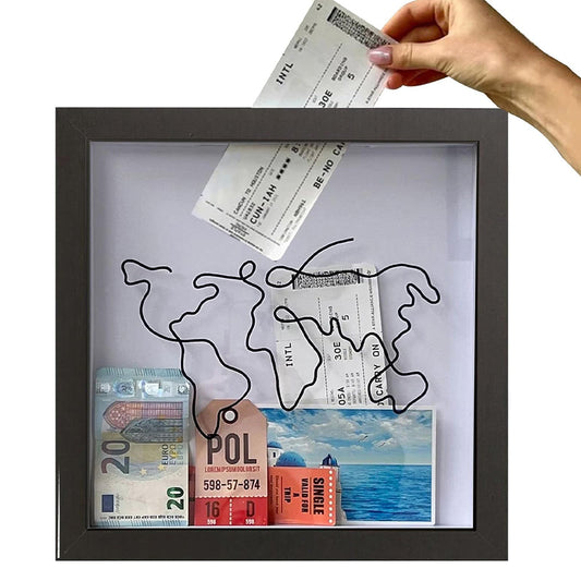 Vibe Geeks Adventure Archive Box Wood Frame Travel Tickets Keepsakes Storage Frame - Black - Small
