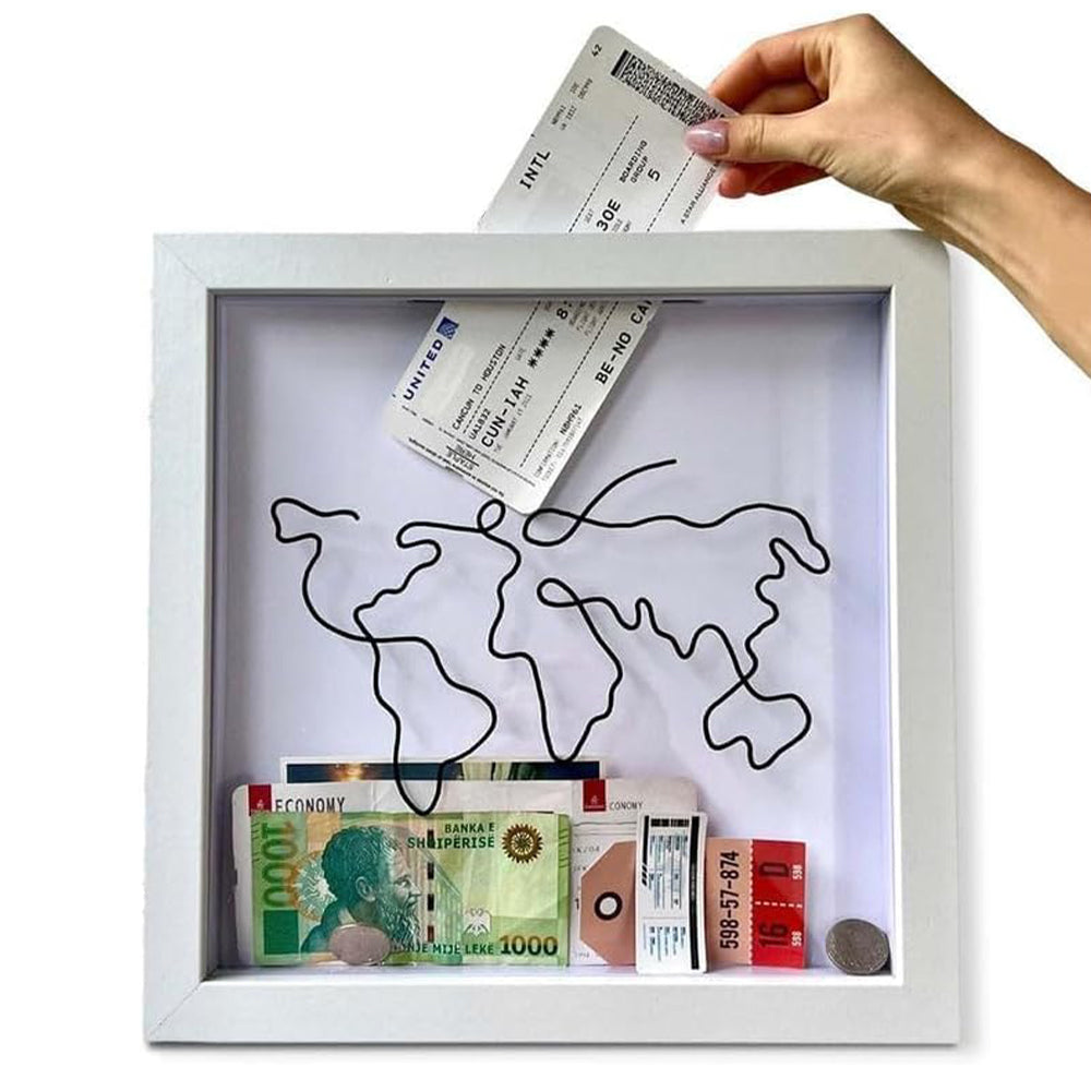 Vibe Geeks Adventure Archive Box Wood Frame Travel Tickets Keepsakes Storage Frame - Black - Small
