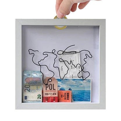 Vibe Geeks Adventure Archive Box Wood Frame Travel Tickets Keepsakes Storage Frame - Black - Small