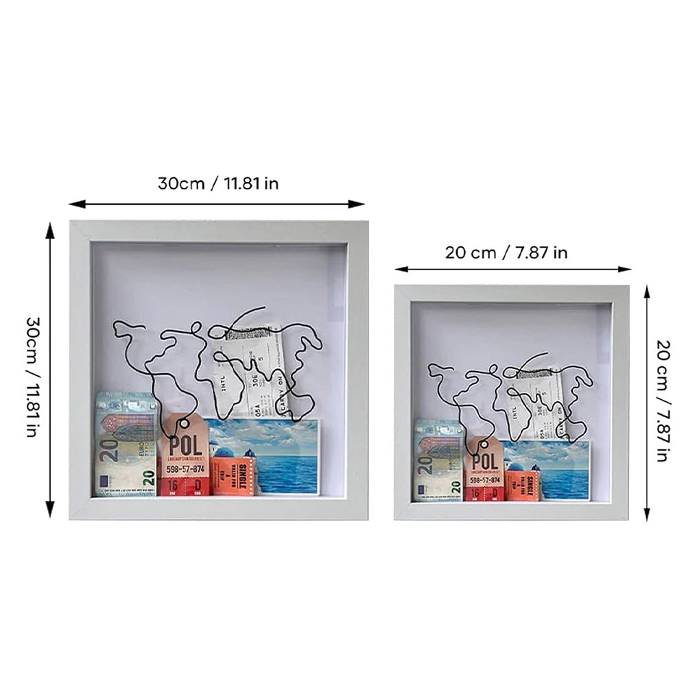 Vibe Geeks Adventure Archive Box Wood Frame Travel Tickets Keepsakes Storage Frame - Black - Small