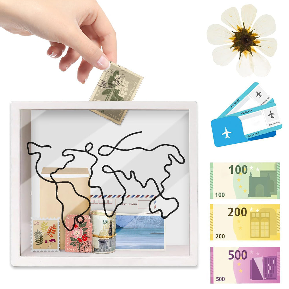 Vibe Geeks Adventure Archive Box Wood Frame Travel Tickets Keepsakes Storage Frame - Black - Small