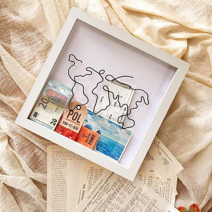 Vibe Geeks Adventure Archive Box Wood Frame Travel Tickets Keepsakes Storage Frame - Black - Small