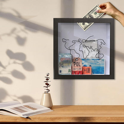 Vibe Geeks Adventure Archive Box Wood Frame Travel Tickets Keepsakes Storage Frame - Black - Small