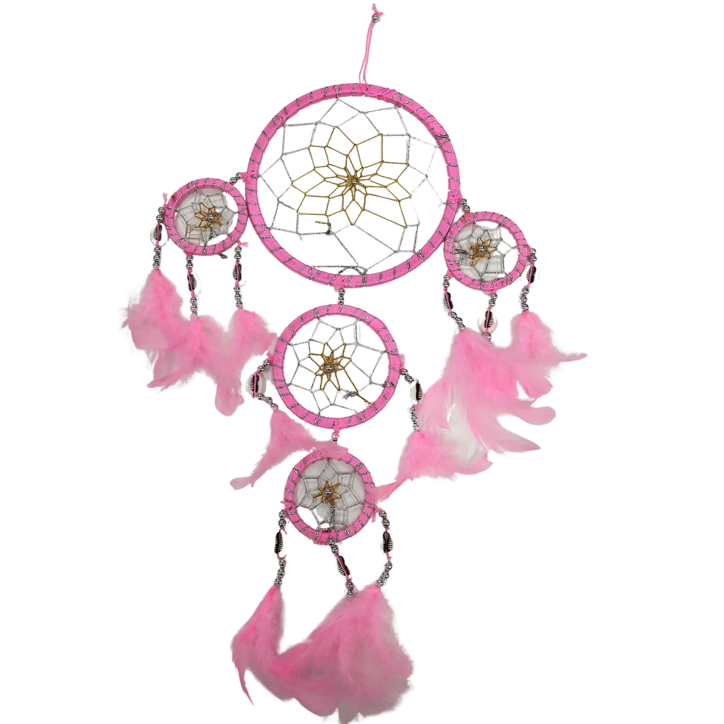 DREAM CATCHER Ornament Beads Beautiful with Natural Feathers 45cm  - Pink