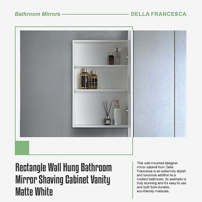 Rectangle Wall Hung Bathroom Mirror Shaving Cabinet Vanity Matte White