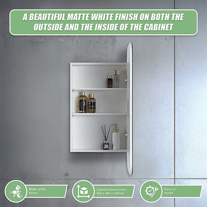 Rectangle Wall Hung Bathroom Mirror Shaving Cabinet Vanity Matte White