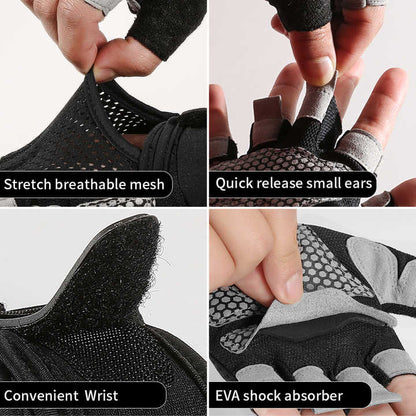 L Pink Fingerless Sports Gloves - Non-Slip Silicone Palm Pads for Cycling, Weightlifting, and Fitness Training