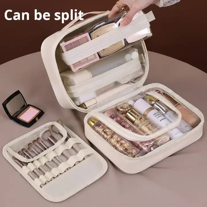 White 5-in-1 Multi-Function PU Makeup Organizer â€“ Large Capacity Cosmetic Storage Bag with Dividers, Portable and Premium Quality