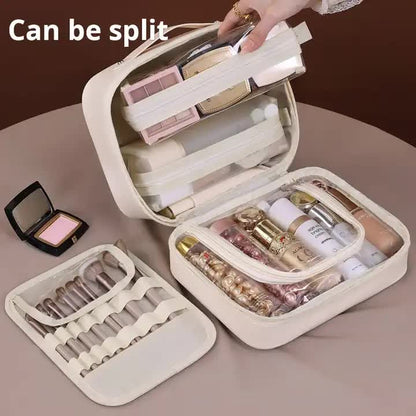 White 5-in-1 Multi-Function PU Makeup Organizer â€“ Large Capacity Cosmetic Storage Bag with Dividers, Portable and Premium Quality