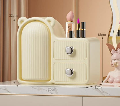 Milky white Rotating Desktop Cosmetic Organizer â€“ High-End Dustproof Wall-Mounted Storage Box with Drawer for Vanity, Makeup and Toiletries