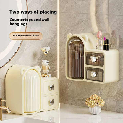 Milky white Rotating Desktop Cosmetic Organizer â€“ High-End Dustproof Wall-Mounted Storage Box with Drawer for Vanity, Makeup and Toiletries