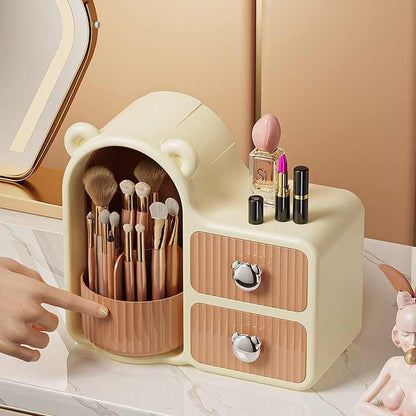 Milky white Rotating Desktop Cosmetic Organizer â€“ High-End Dustproof Wall-Mounted Storage Box with Drawer for Vanity, Makeup and Toiletries