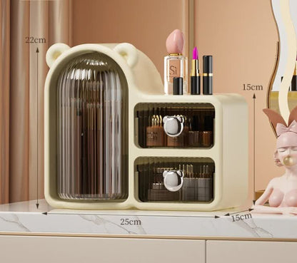 Black Rotating Desktop Cosmetic Organizer â€“ High-End Dustproof Wall-Mounted Storage Box with Drawer for Vanity, Makeup and Toiletries