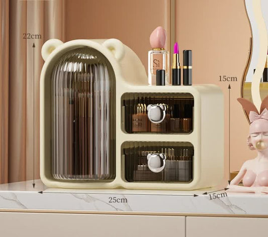 Black Rotating Desktop Cosmetic Organizer â€“ High-End Dustproof Wall-Mounted Storage Box with Drawer for Vanity, Makeup and Toiletries