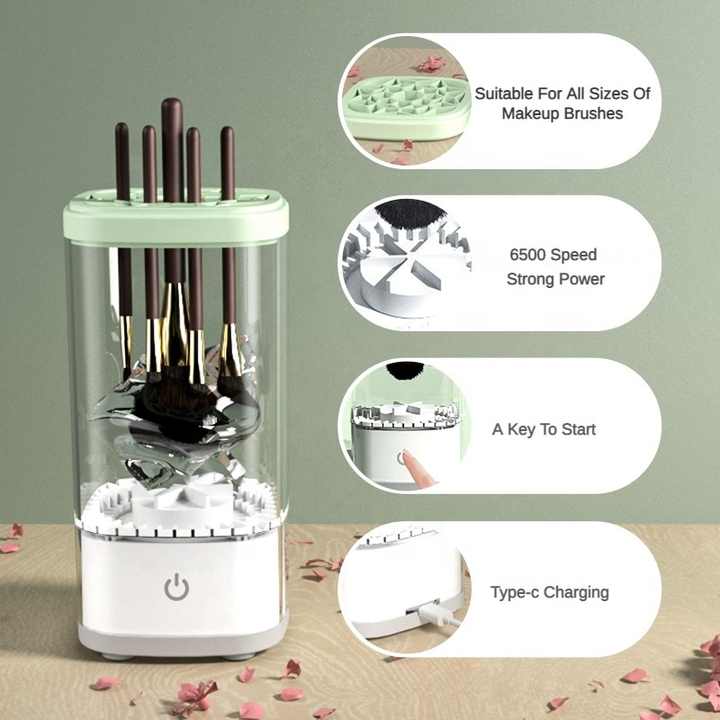 White Electric Makeup Brush Cleaner and Dryer â€“ USB Automatic Household Cleaning Device with UV Sterilization and Fast Drying Function