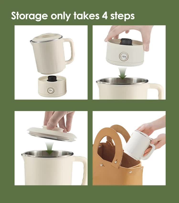 White Portable Foldable Travel Electric Kettle - 316 Stainless Steel Electric Water Boiler , 220v
