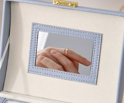White Luxury PU Leather Jewelry Storage Box - 3-Tier Organizer with Mirror for Necklaces, Earrings, and Rings(Jewelry is a photo prop and is not included)