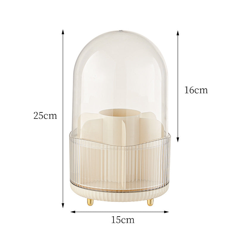 2 PCS Milky white Rotating Makeup Brush Organizer with Dustproof Cover - 360Â° Swivel Cosmetic Holder for Brushes, Lipsticks, Eyeliners, and More