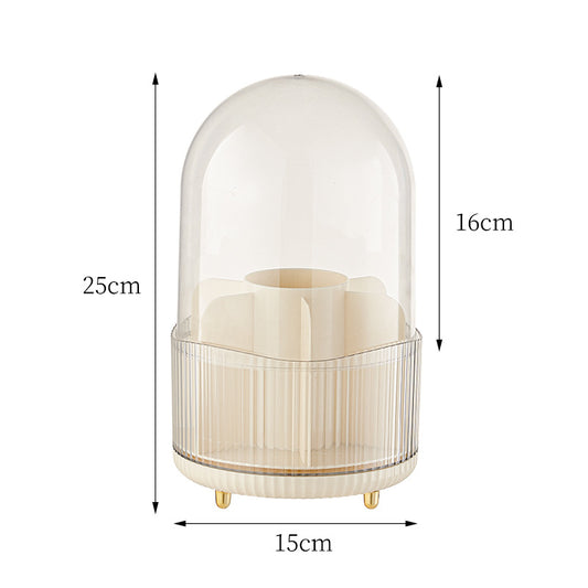 2 PCS Milky white Rotating Makeup Brush Organizer with Dustproof Cover - 360Â° Swivel Cosmetic Holder for Brushes, Lipsticks, Eyeliners, and More